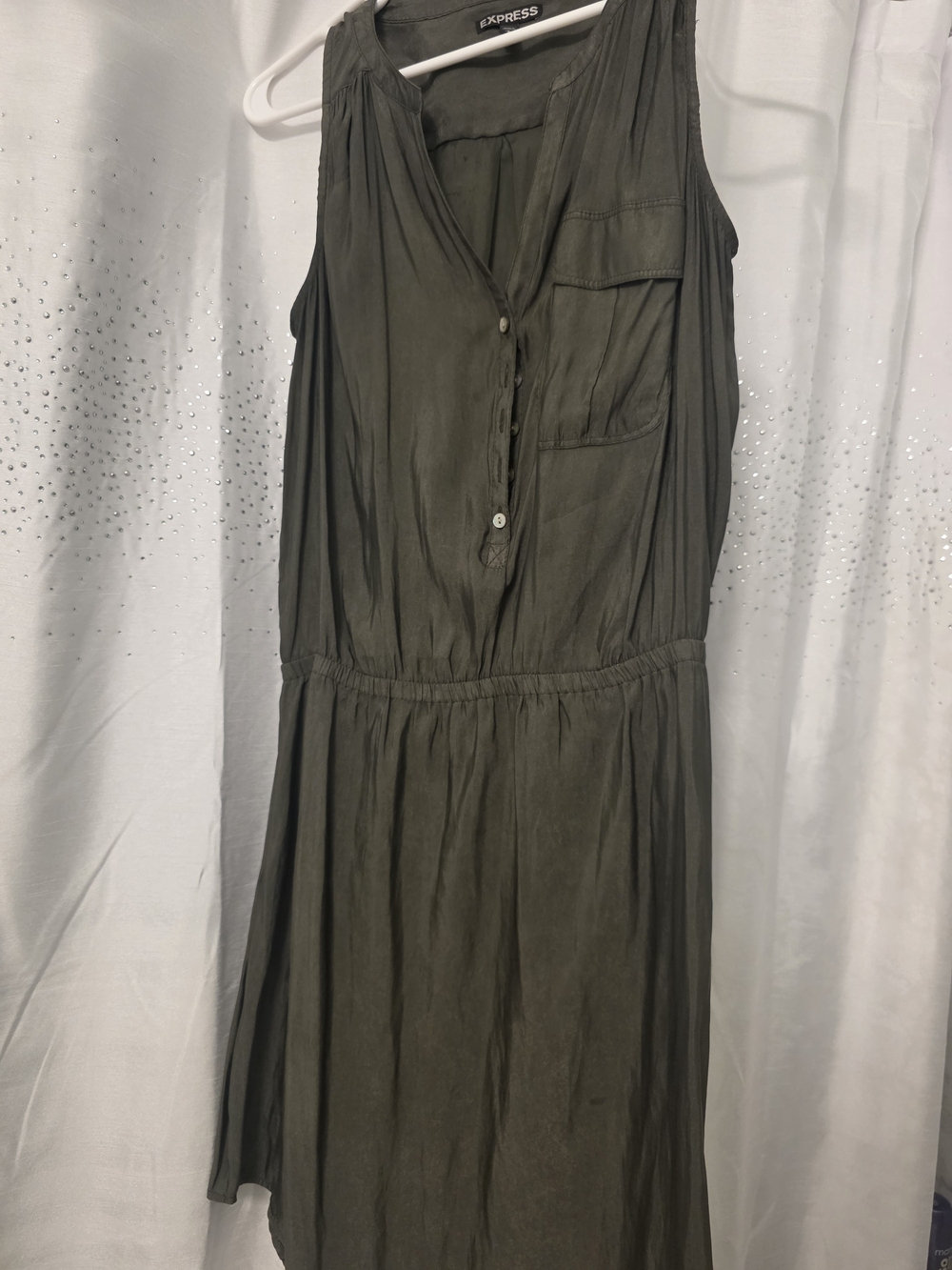 Express Olive Green Sleeveless Button-Front Mini Dress